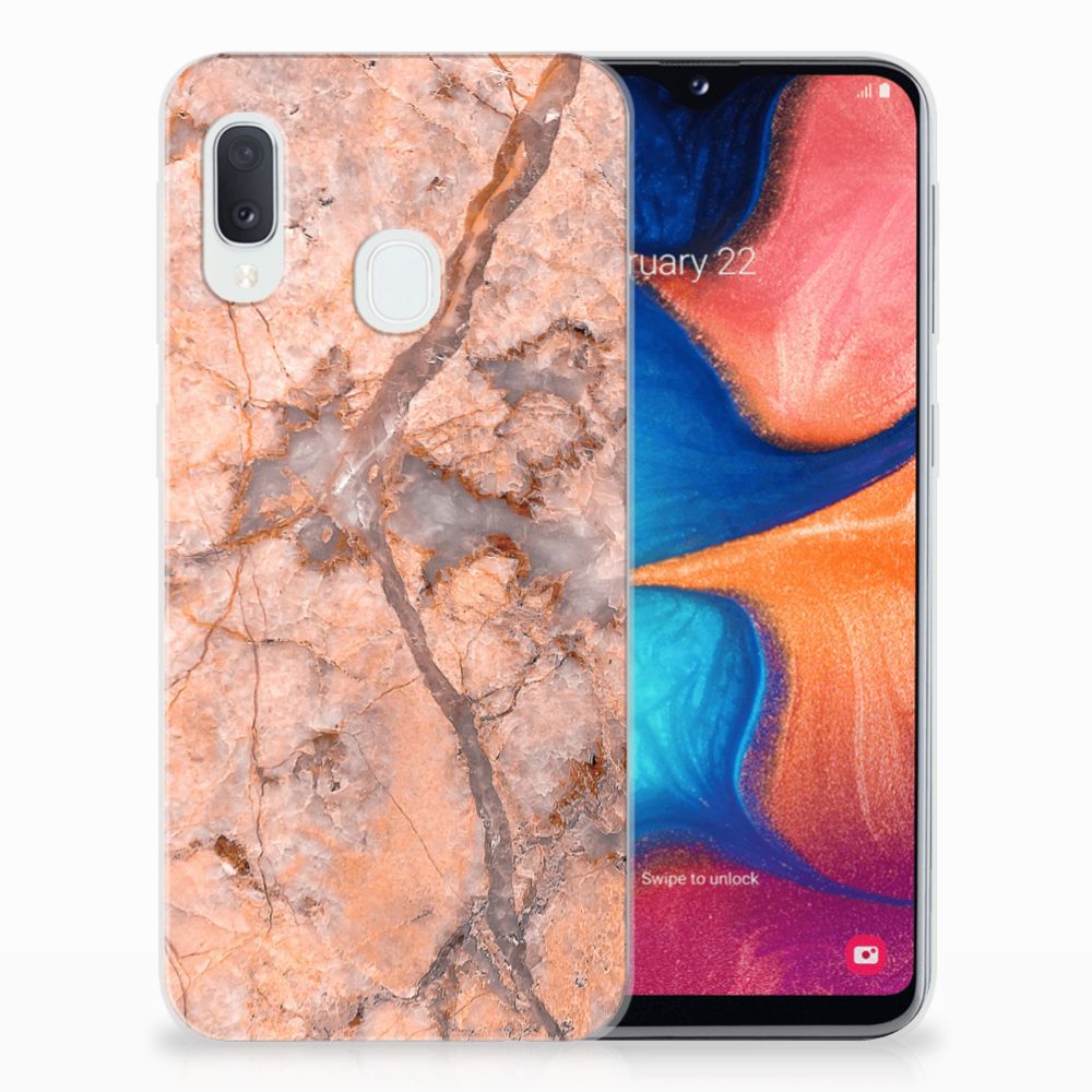 Samsung Galaxy A20e TPU Siliconen Hoesje Marmer Oranje