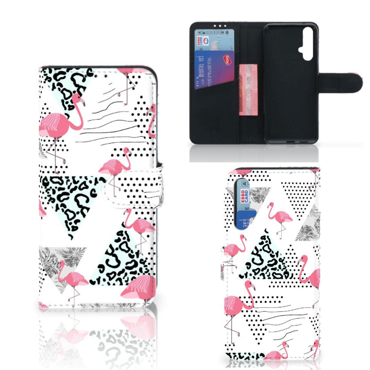 Honor 20 Telefoonhoesje met Pasjes Flamingo Triangle