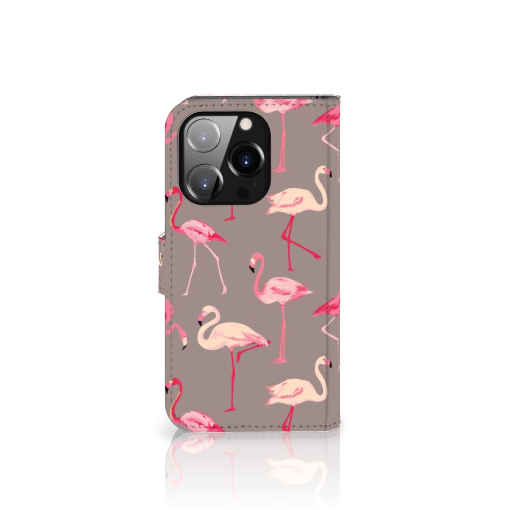 iPhone 14 Pro Telefoonhoesje met Pasjes Flamingo