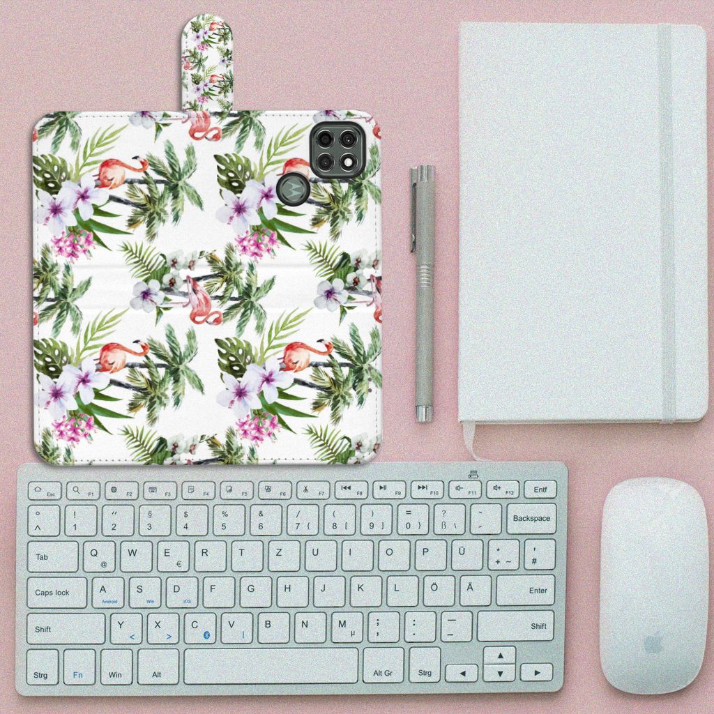 Motorola Moto G9 Power Telefoonhoesje met Pasjes Flamingo Palms