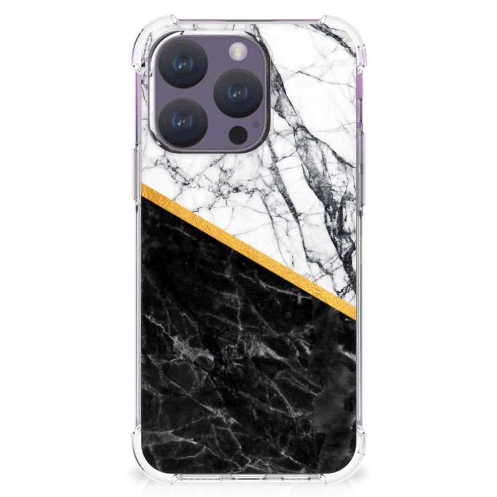 iPhone 15 Pro Anti-Shock Hoesje Marmer Wit Zwart - Origineel Cadeau Man B2C Telecom