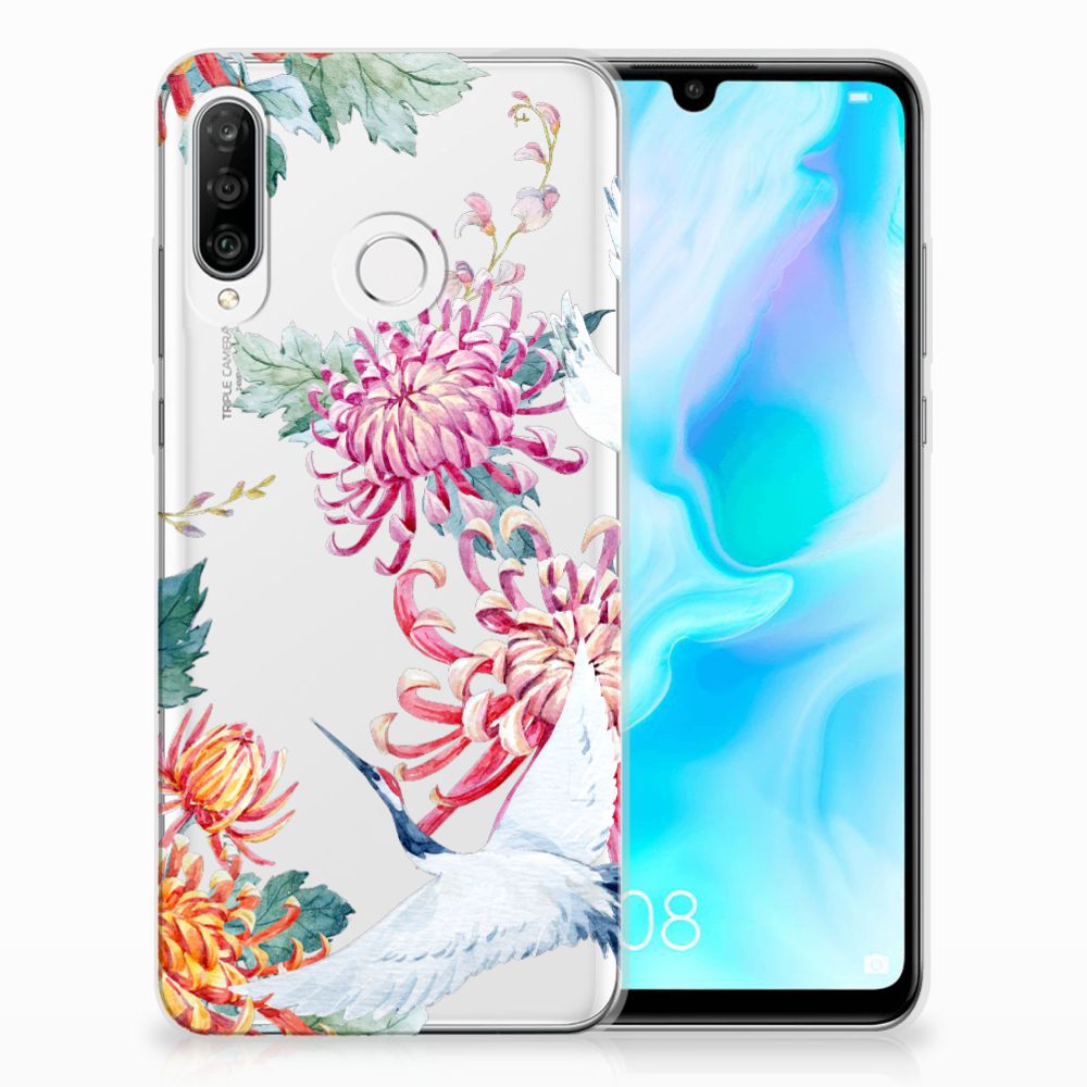 Huawei P30 Lite TPU Hoesje Bird Flowers