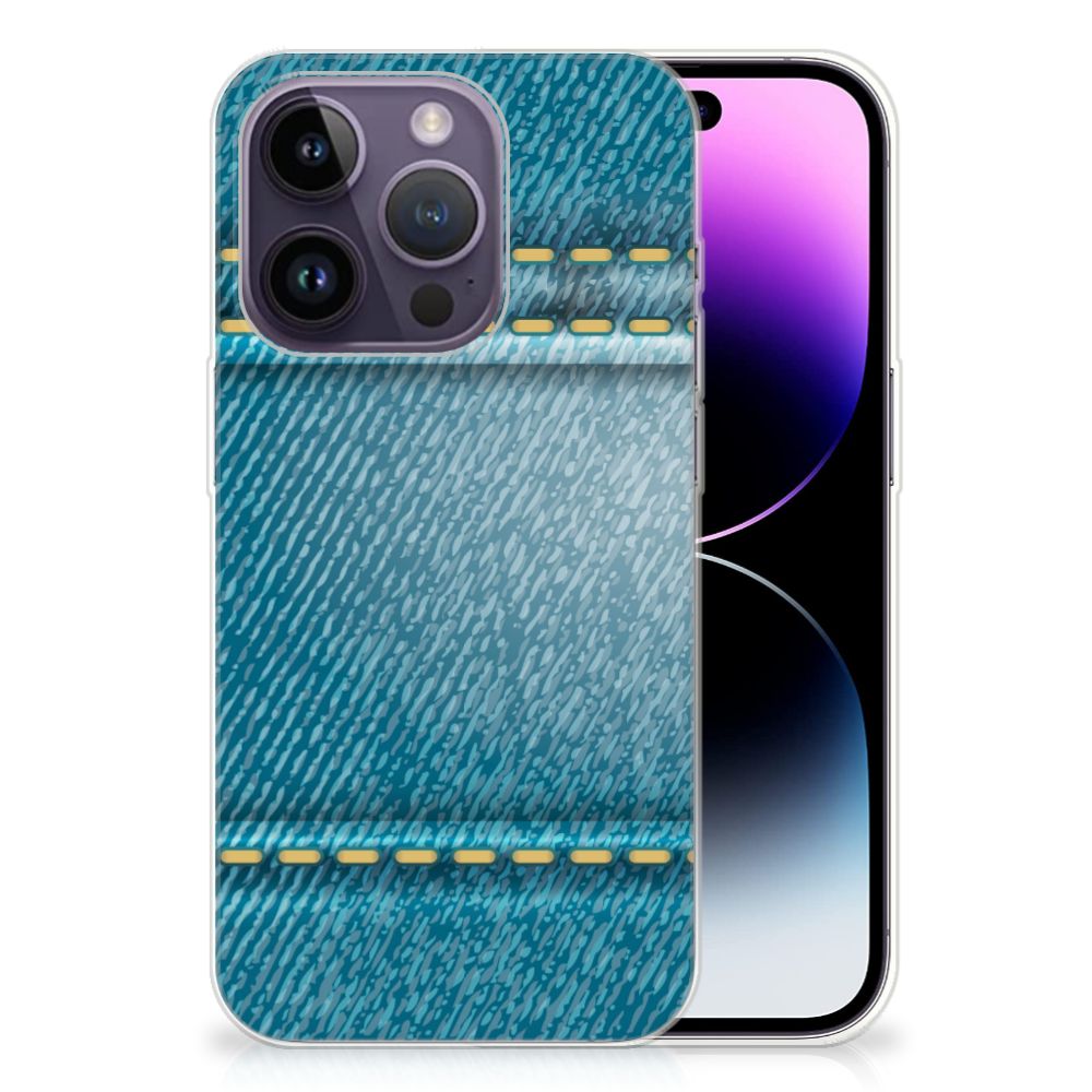 Apple iPhone 14 Pro Silicone Back Cover Jeans met jeansprint en beschermende TPU case.
