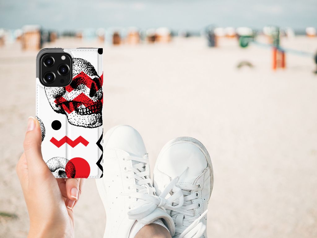Mobiel BookCase iPhone 13 Pro Skull Red - B2C Telecom