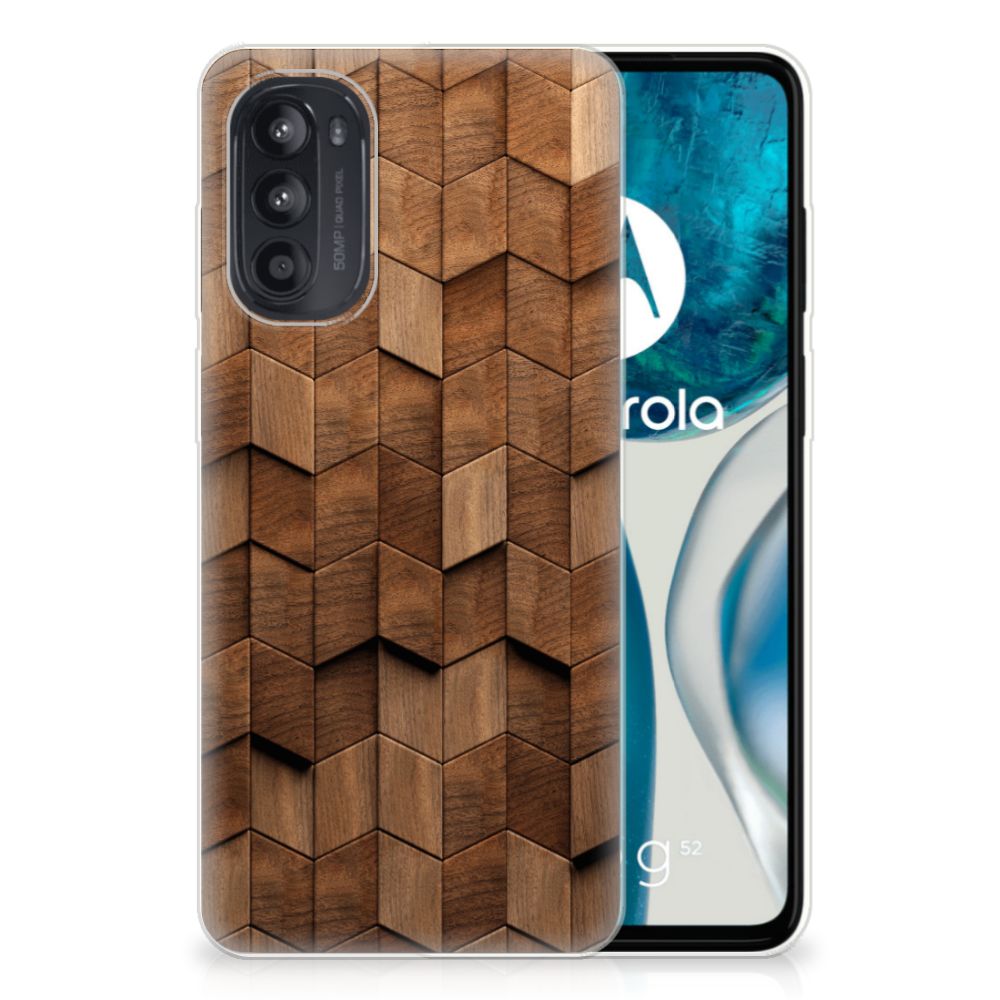 Bumper Hoesje voor Motorola Moto G52/G82 Wooden Cubes