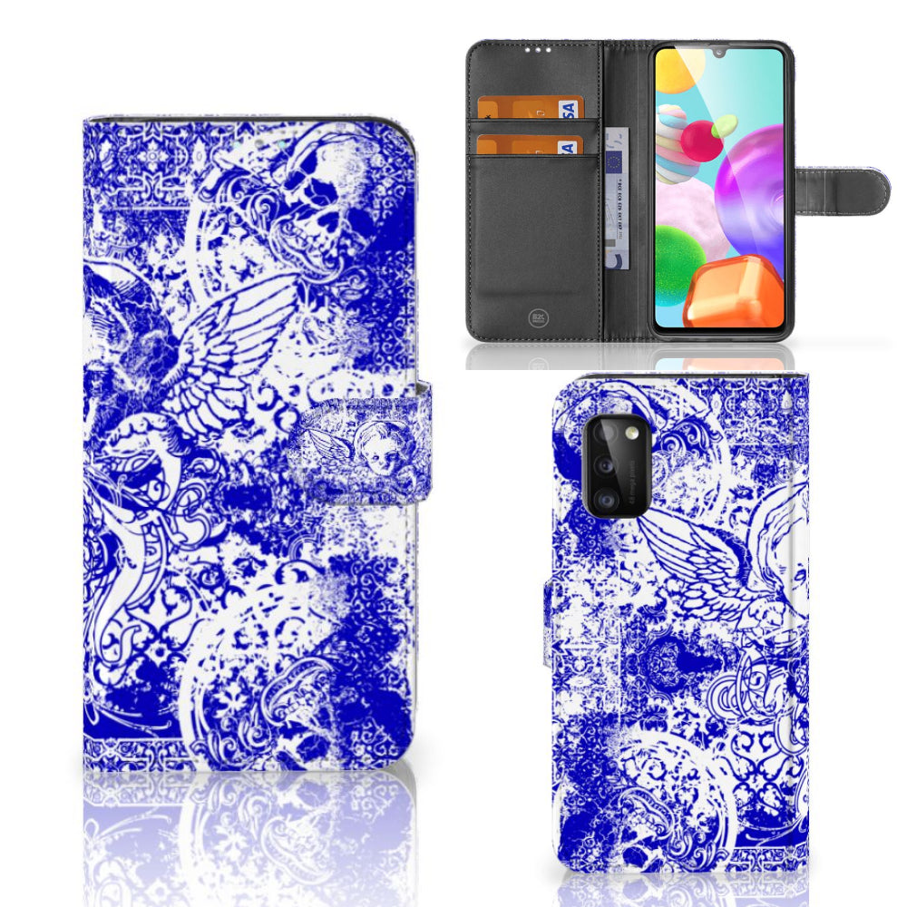 Telefoonhoesje met Naam Samsung Galaxy A41 Angel Skull Blauw