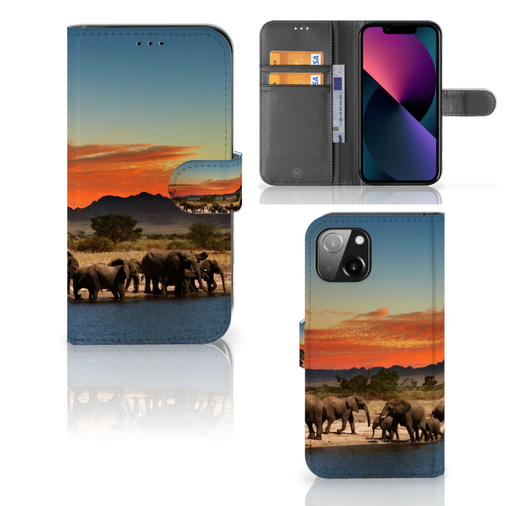 Apple iPhone 13 Telefoonhoesje met Pasjes Olifanten