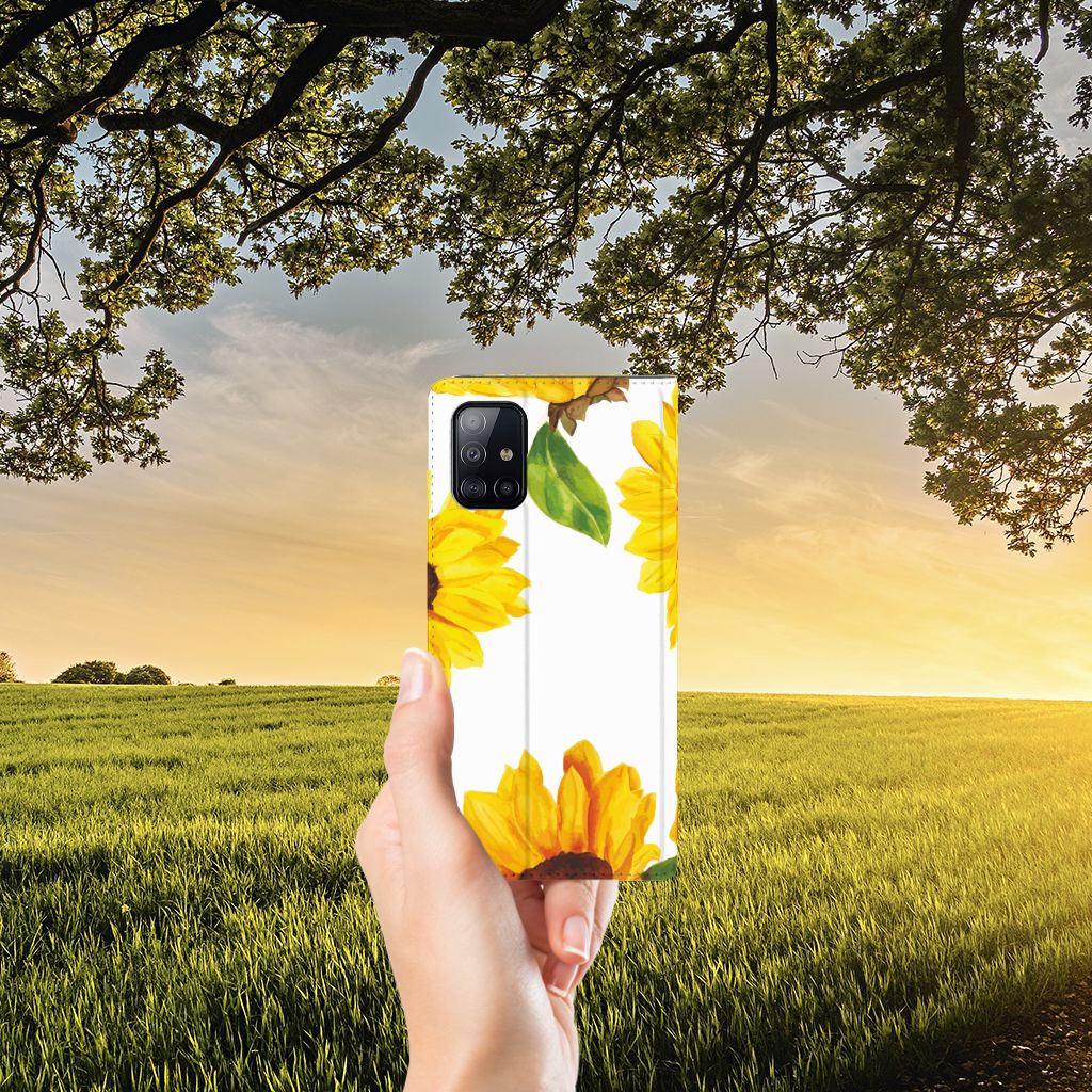 Smart Cover voor Samsung Galaxy A71 Zonnebloemen - B2C Telecom