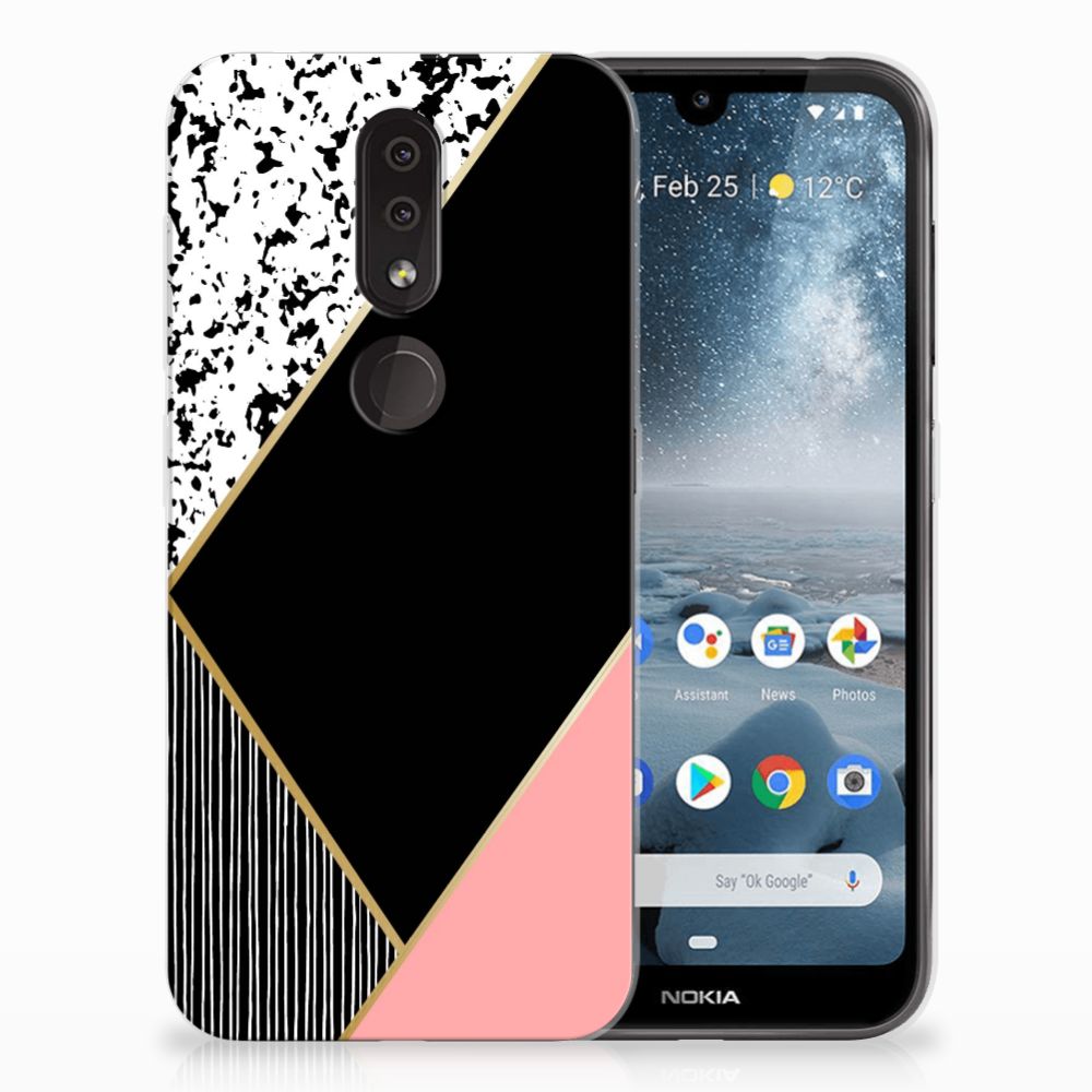 Nokia 4.2 TPU Hoesje Zwart Roze Vormen