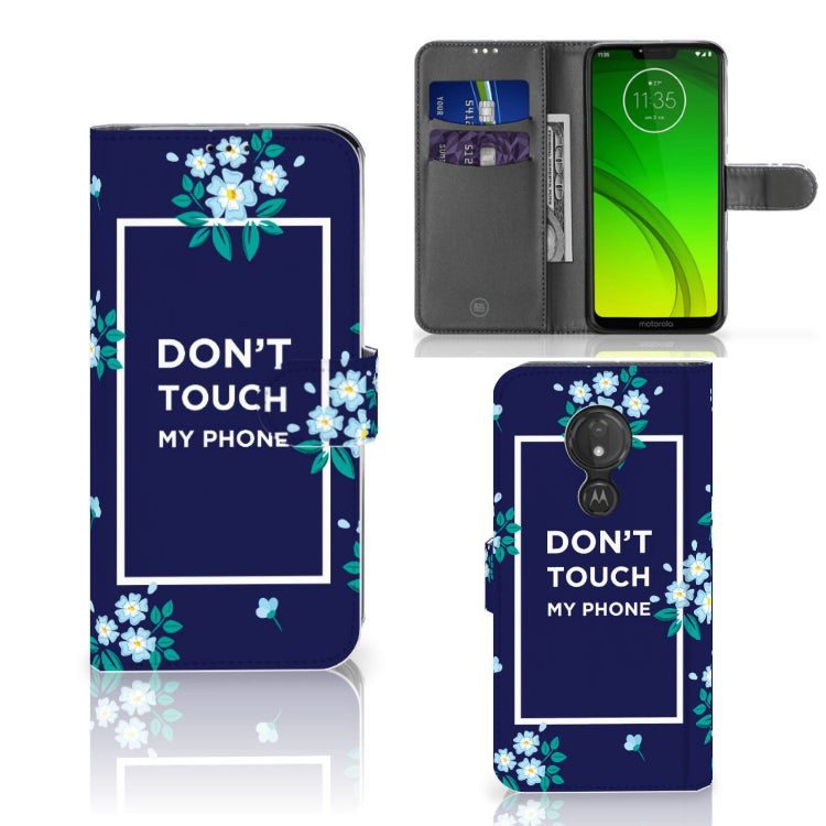 Motorola Moto G7 Power Portemonnee Hoesje Flowers Blue DTMP