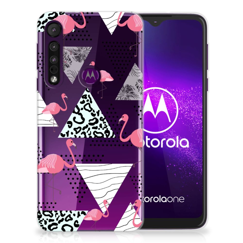 Motorola One Macro TPU Hoesje Flamingo Triangle