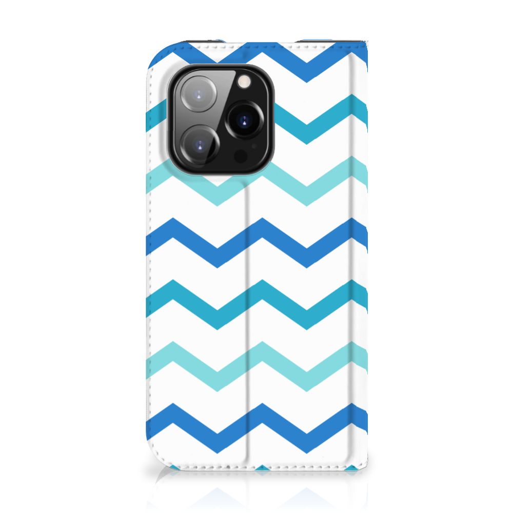 iPhone 14 Pro Hoesje met Magneet Zigzag Blauw