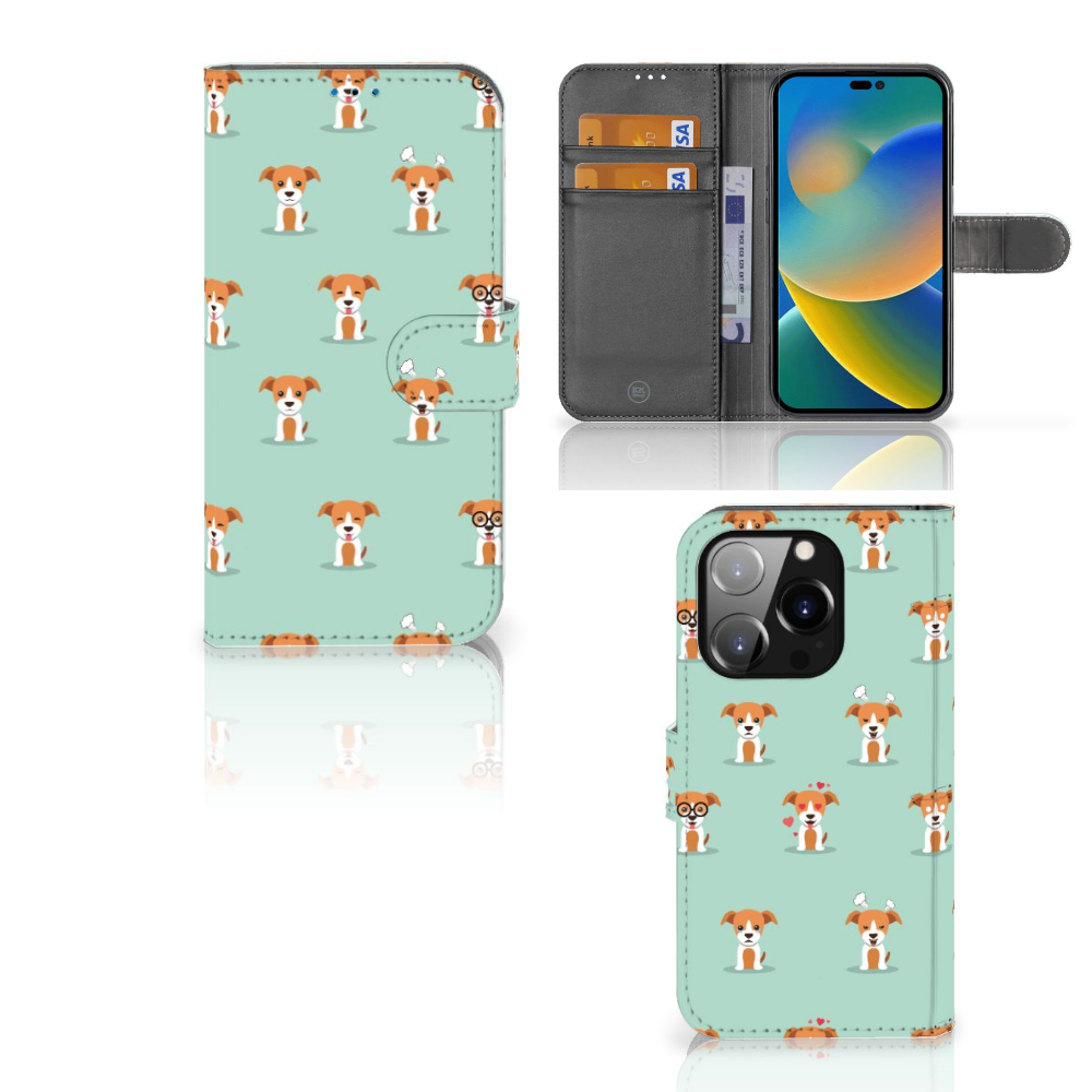 iPhone 14 Pro Telefoonhoesje met Pasjes Pups met schattige hondenprint 🐶