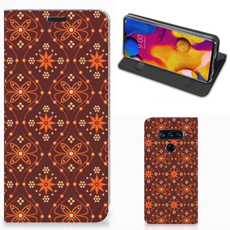 LG V40 Thinq Hoesje met Magneet Batik Brown