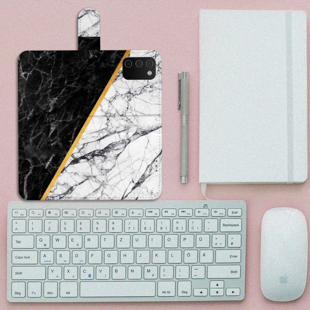 Samsung Galaxy A03s Bookcase Marmer Wit Zwart - Origineel Cadeau Man