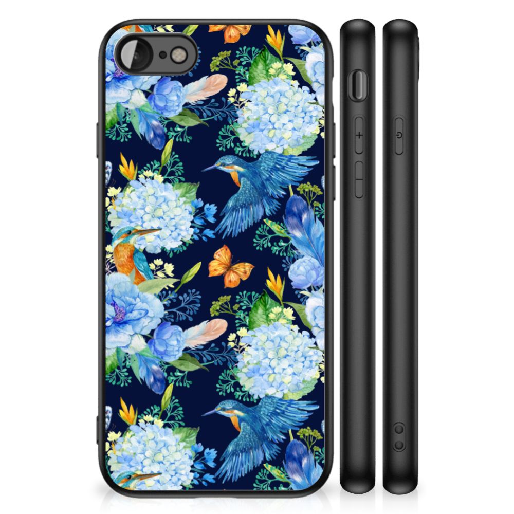 Dierenprint Telefoonhoesje voor iPhone SE 2022 | SE 2020 | 7/8 IJsvogel met bloemen en vlinders op een donkerblauwe achtergrond
