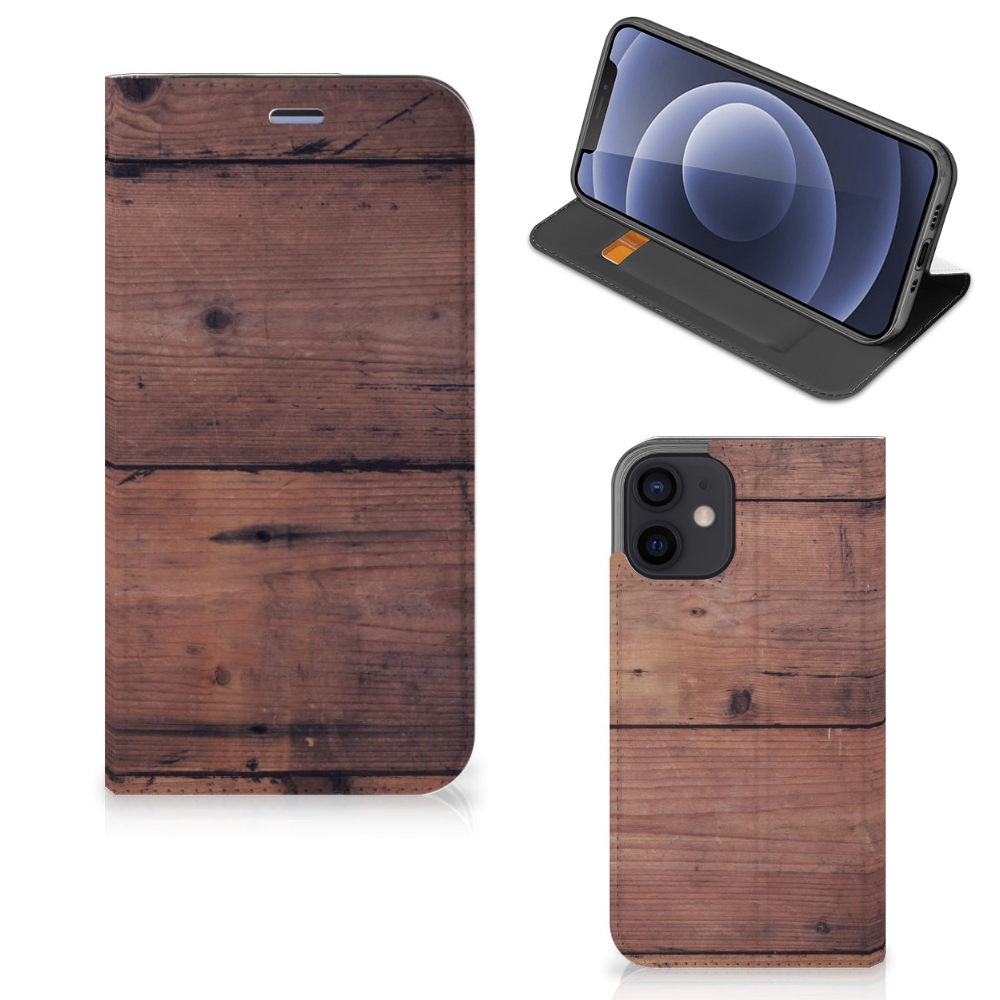 iPhone 12 Mini Book Wallet Case Old Wood - B2C Telecom