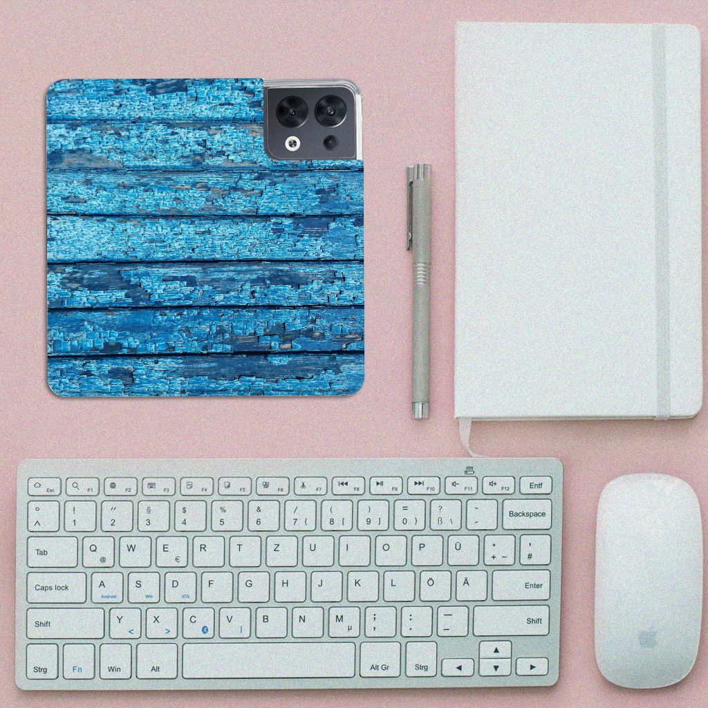 OPPO Reno8 Book Wallet Case Wood Blue - B2C Telecom