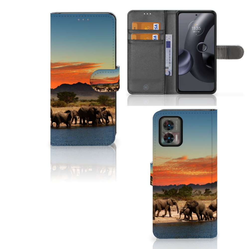 Motorola Edge 30 Neo Telefoonhoesje met Pasjes Olifanten
