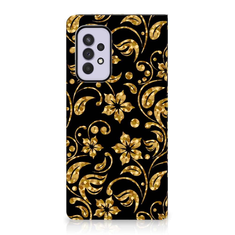 Samsung Galaxy A33 5G Smart Cover Gouden Bloemen bloemen zwart