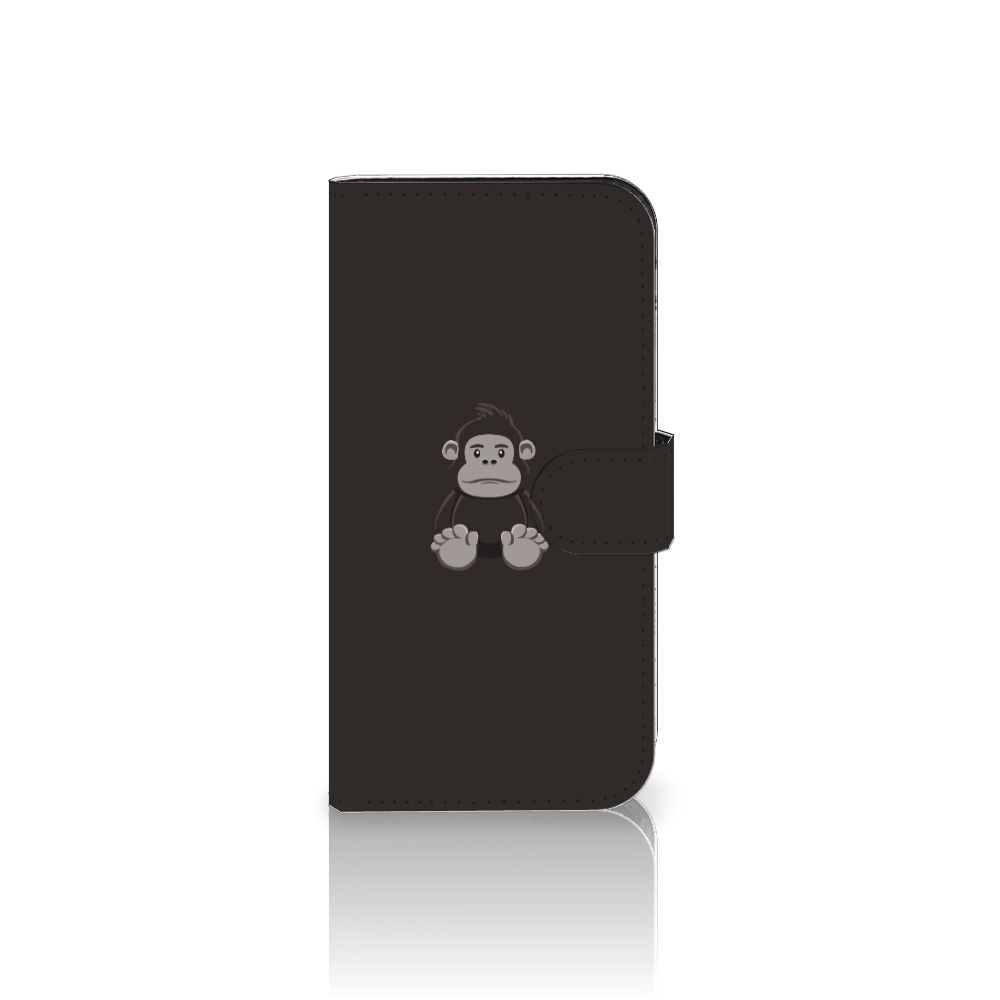 iPhone 15 Pro Leuk Hoesje Gorilla met schattige knuffelgorilla op een zwart flip case.