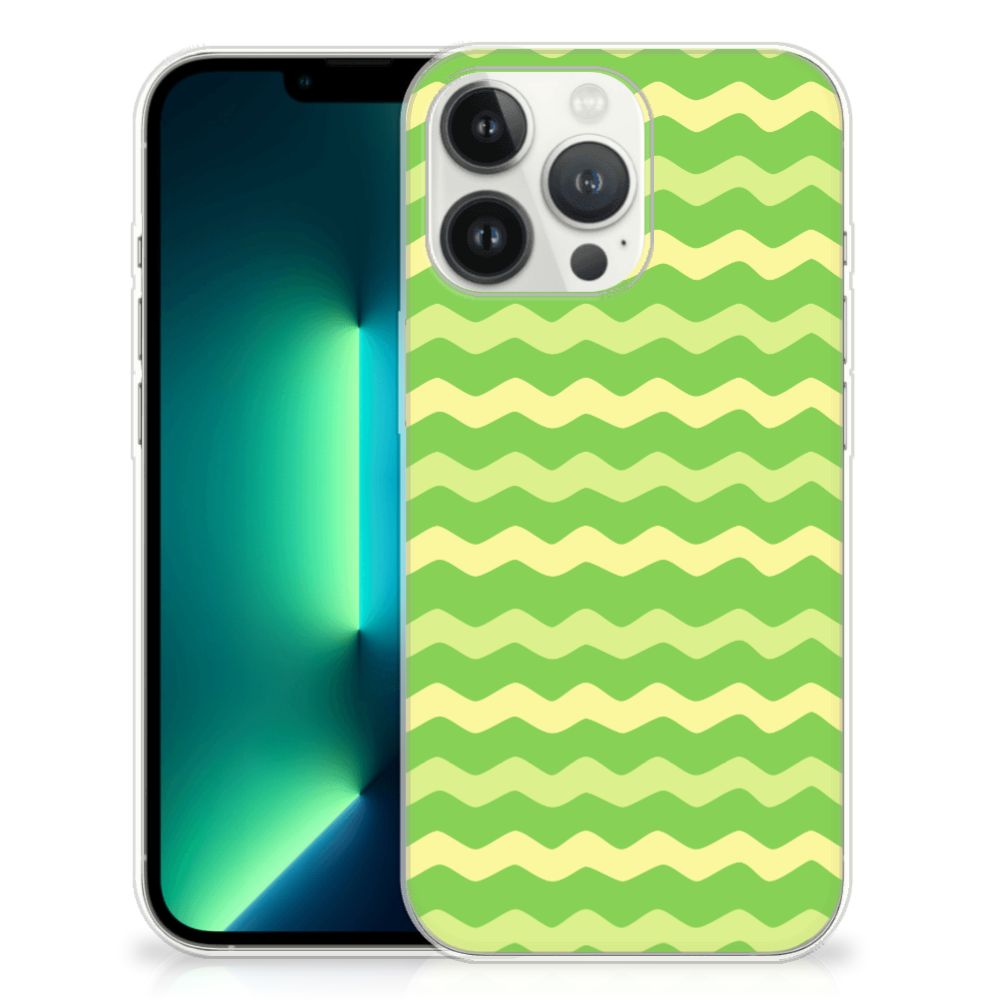 iPhone 13 Pro Max TPU bumper Waves Green met golven in groen en geel design 📱