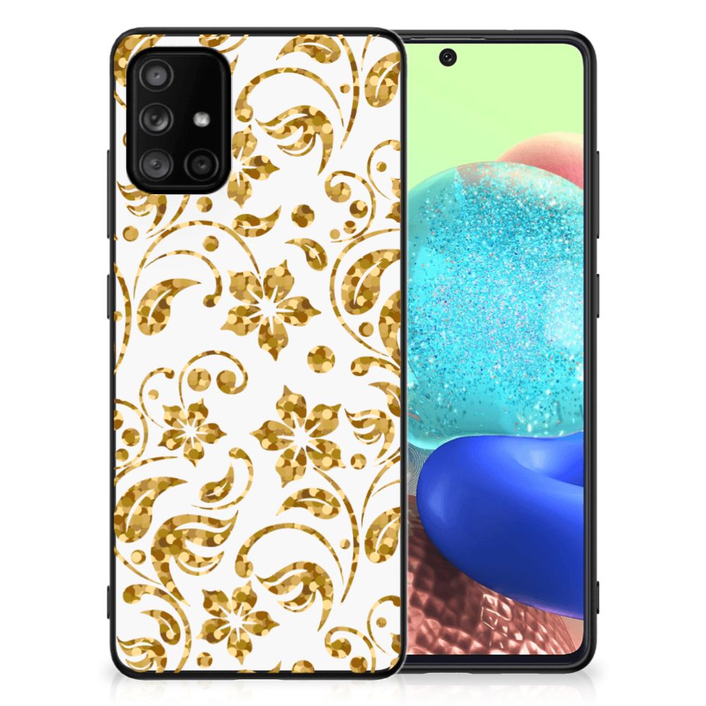 Samsung Galaxy A71 Bloemen Hoesje Gouden Bloemen