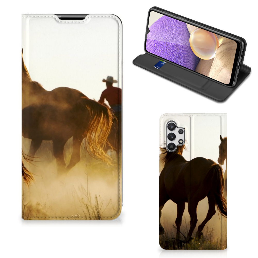 Samsung Galaxy A32 5G Hoesje maken Design Cowboy met paard en cowboy in de schemering