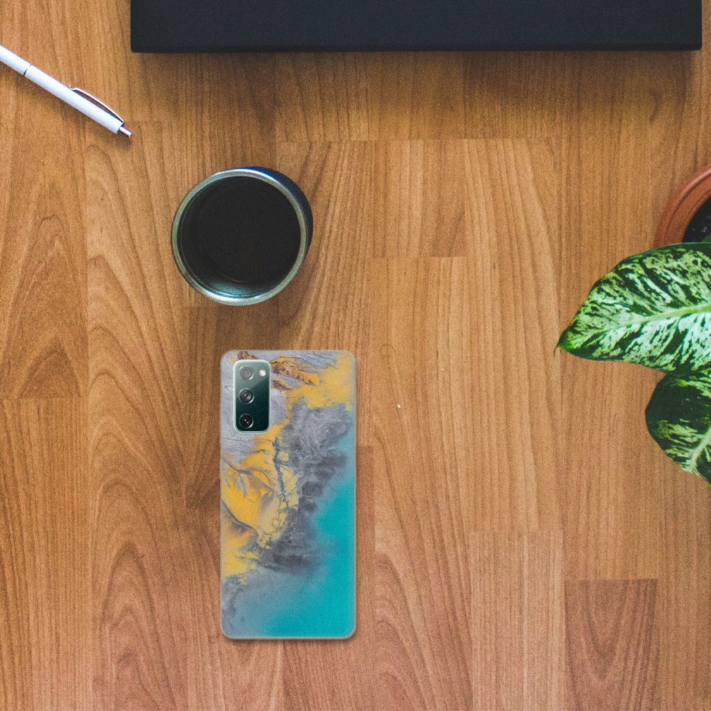 Samsung Galaxy S20 FE TPU Siliconen Hoesje Marble Blue Gold B2C Telecom