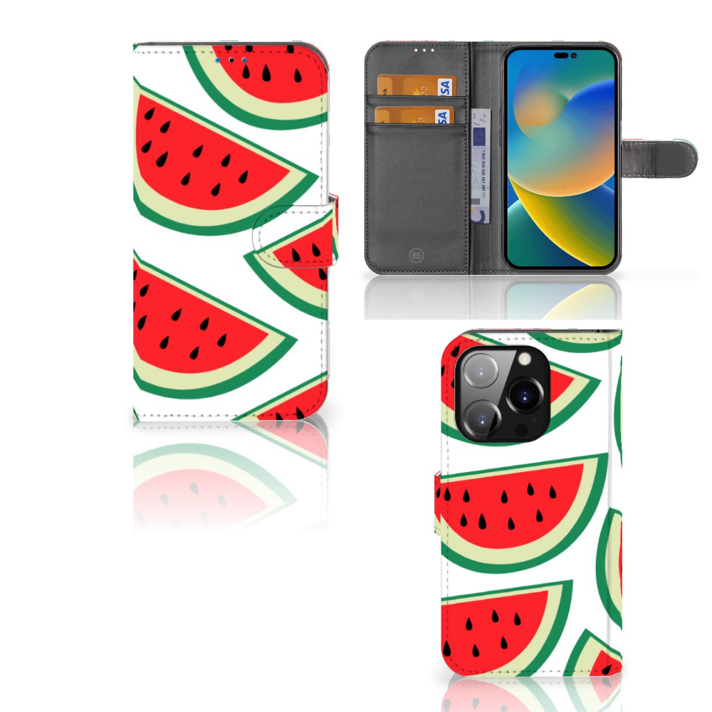 iPhone 14 Pro Book Cover Watermelons met ruimte voor 3 pasjes, vrolijke watermeloenprint 🍉