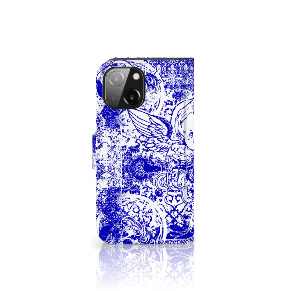 Telefoonhoesje met Naam iPhone 13 Mini Angel Skull Blauw