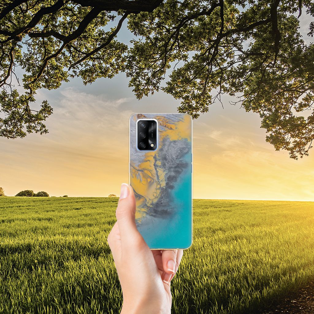 OPPO A74 4G TPU Siliconen Hoesje Marble Blue Gold B2C Telecom