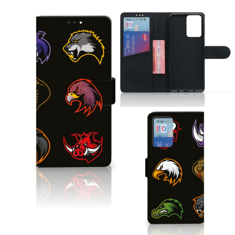 Xiaomi Redmi Note 10 Pro Leuk Hoesje Cartoon met kleurrijke dierenontwerpen en een zwart achtergrond.