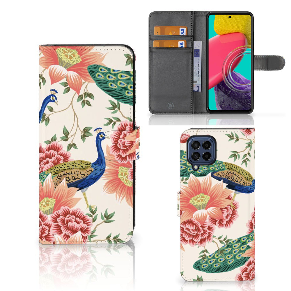 Telefoonhoesje met Pasjes voor Samsung Galaxy M53 Pink Peacock