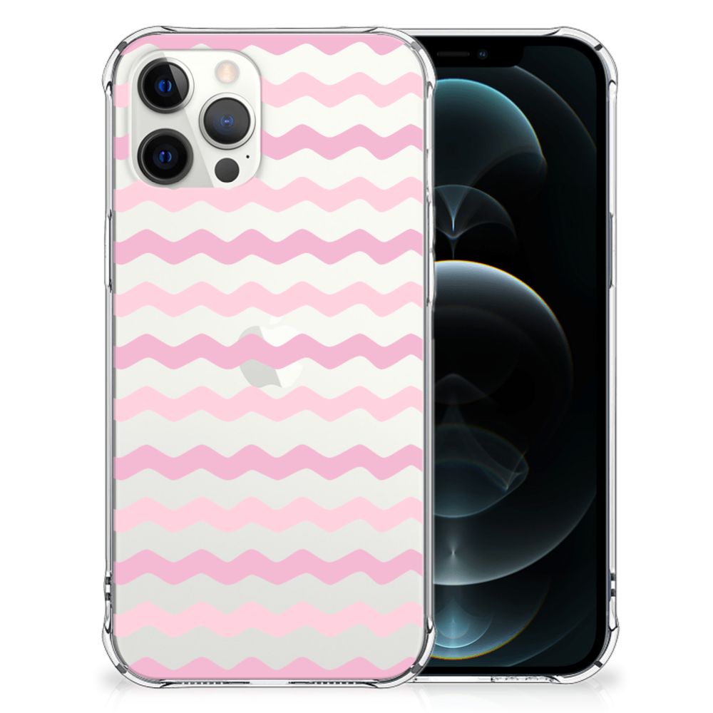 iPhone 12 Pro Max Doorzichtige Silicone Hoesje Waves Roze B2C Telecom