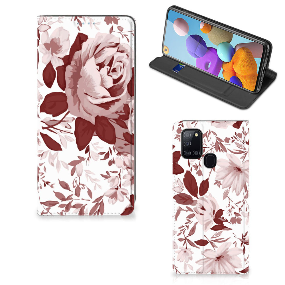 Bookcase Samsung Galaxy A21s Watercolor Flowers