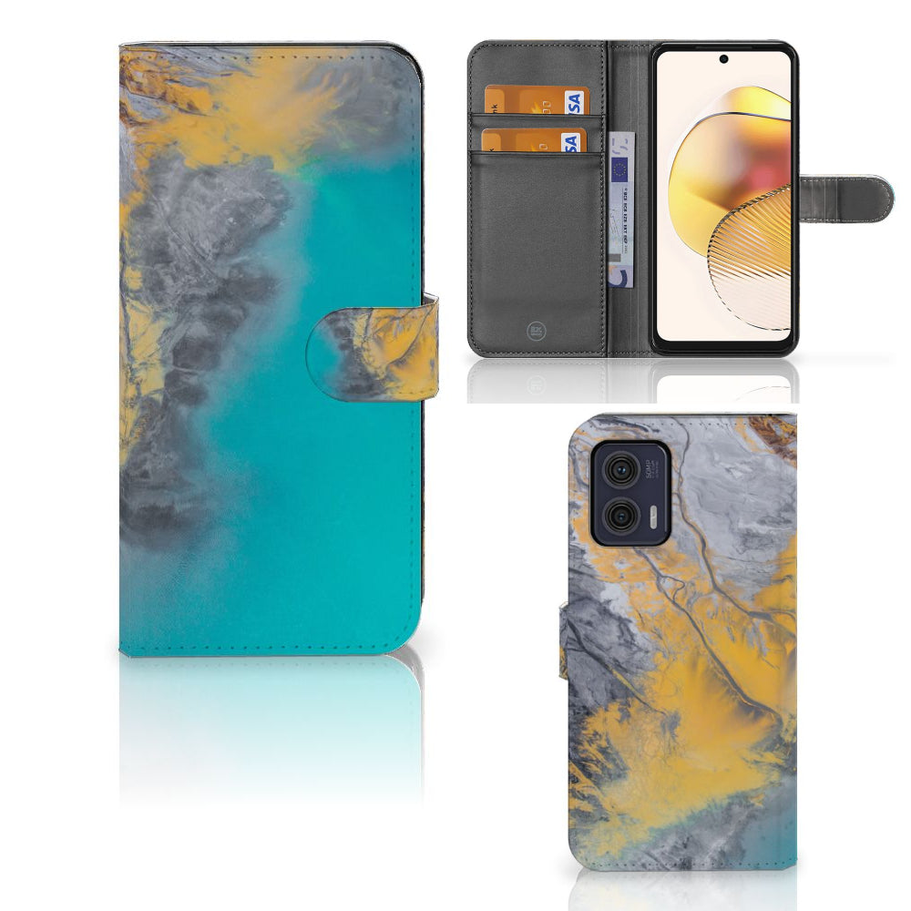 Motorola Moto G73 Bookcase Marble Blue Gold