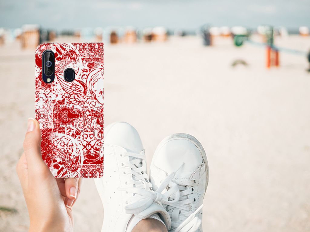 Mobiel BookCase Samsung Galaxy A60 Angel Skull Rood
