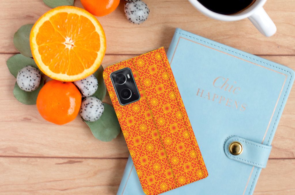 OPPO A96 | A76 Hoesje met Magneet Batik Oranje - B2C Telecom