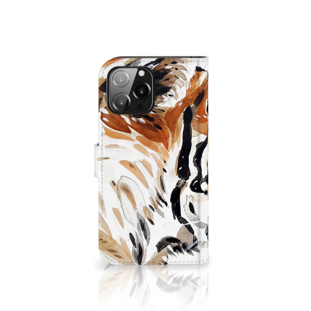 Hoesje iPhone 13 Pro Max Watercolor Tiger met abstracte tijger schilderij op de voorzijde.