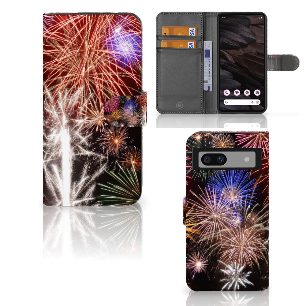 Google Pixel 7A Wallet Case met Pasjes Vuurwerk