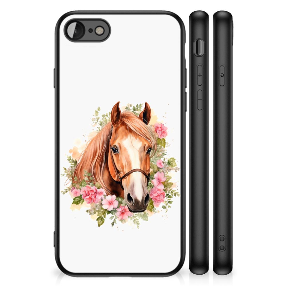 Dierenprint Telefoonhoesje voor iPhone SE 2022 | SE 2020 | 7/8 Paard met paardenafbeelding en bloemen.