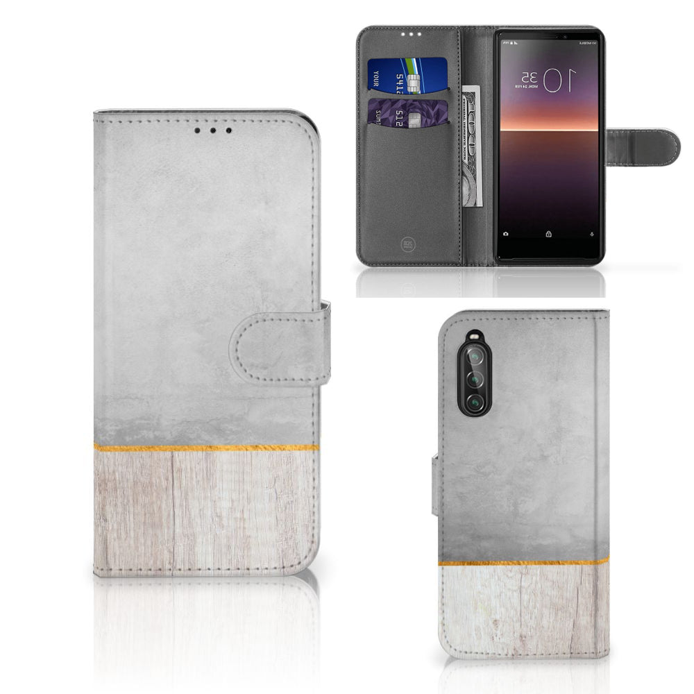 Sony Xperia 10 II Book Style Case Wood Concrete