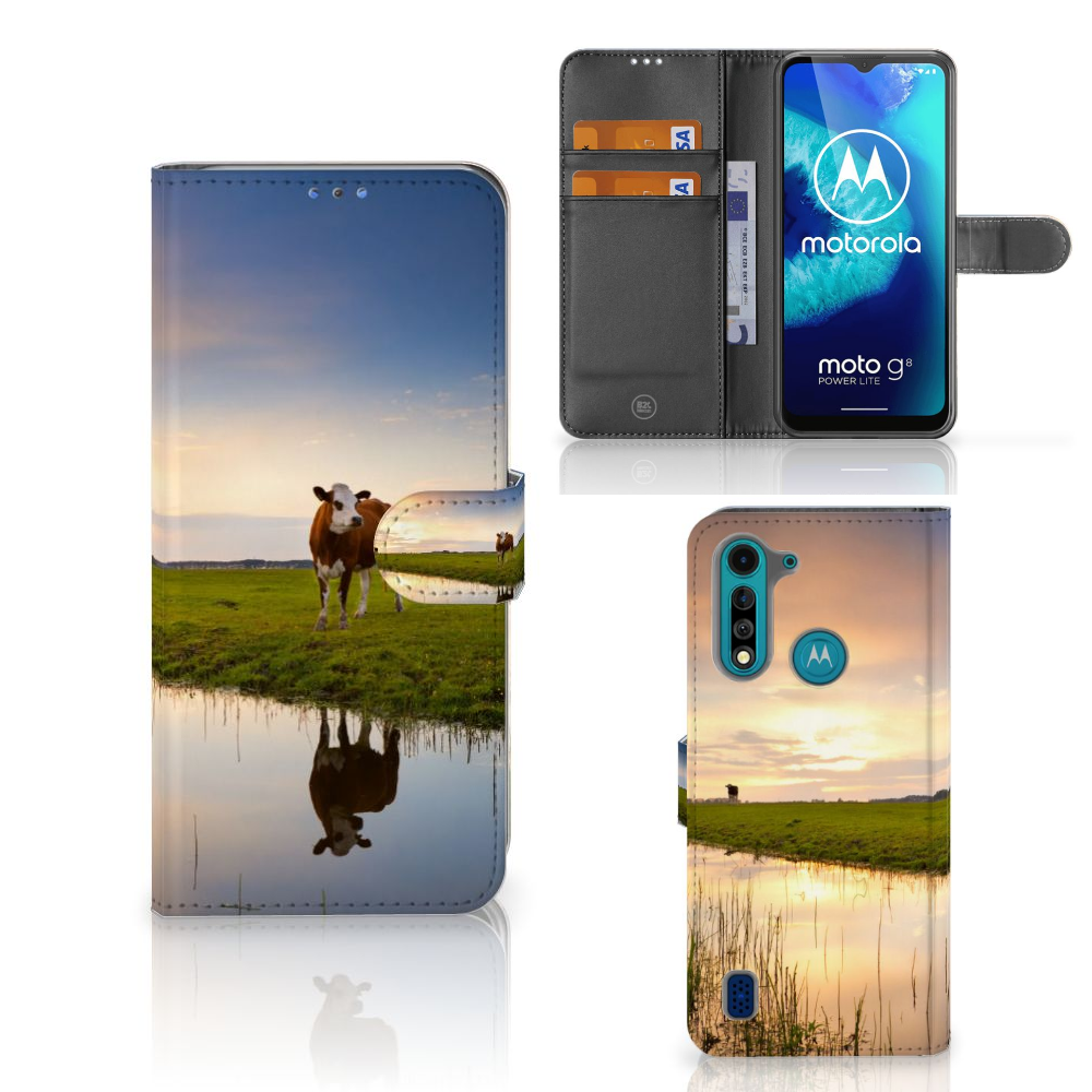 Motorola G8 Power Lite Telefoonhoesje met Pasjes Koe