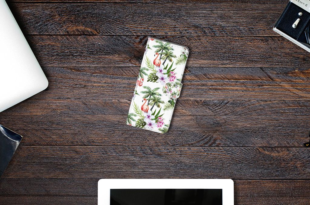Motorola Moto G9 Plus Telefoonhoesje met Pasjes Flamingo Palms