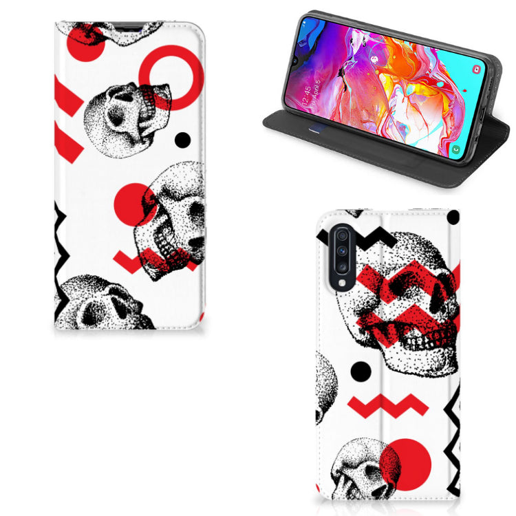 Mobiel BookCase Samsung Galaxy A70 Skull Red