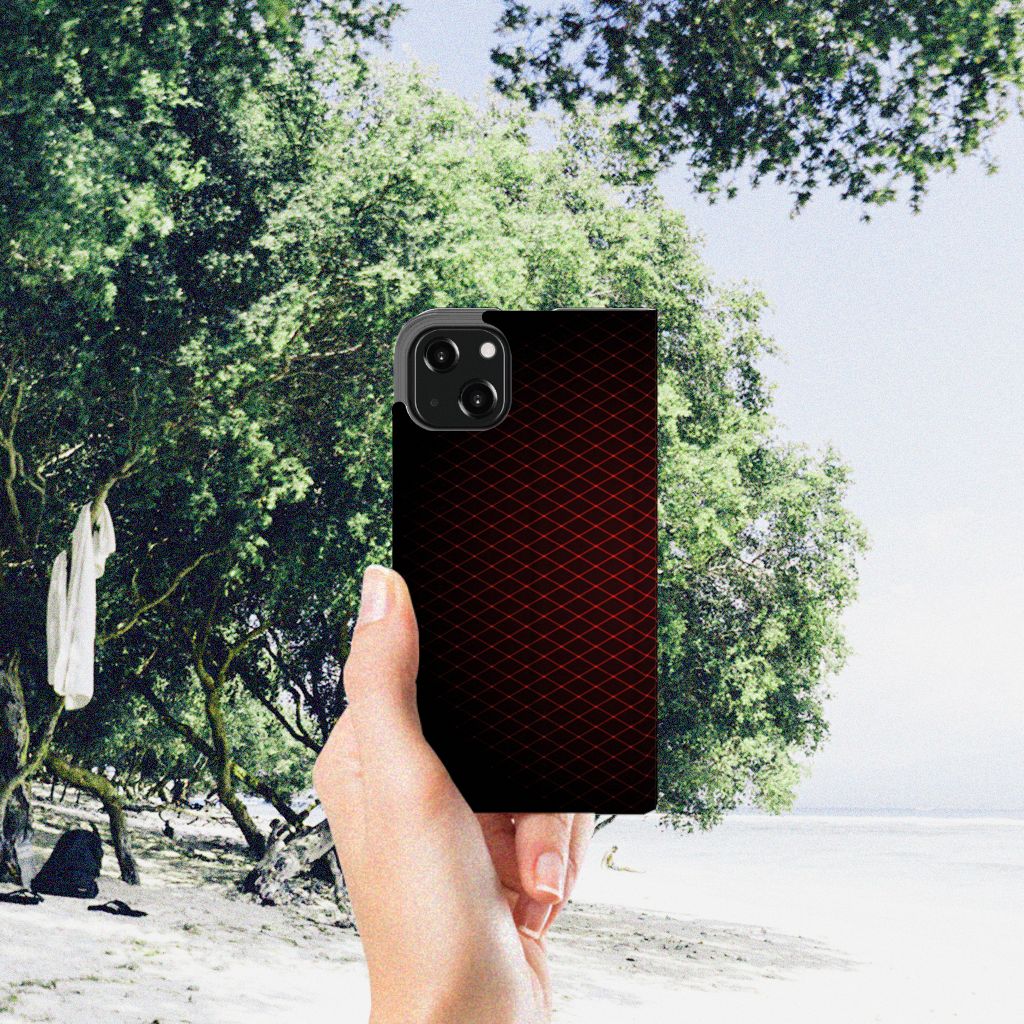 iPhone 13 Hoesje met Magneet Geruit Rood