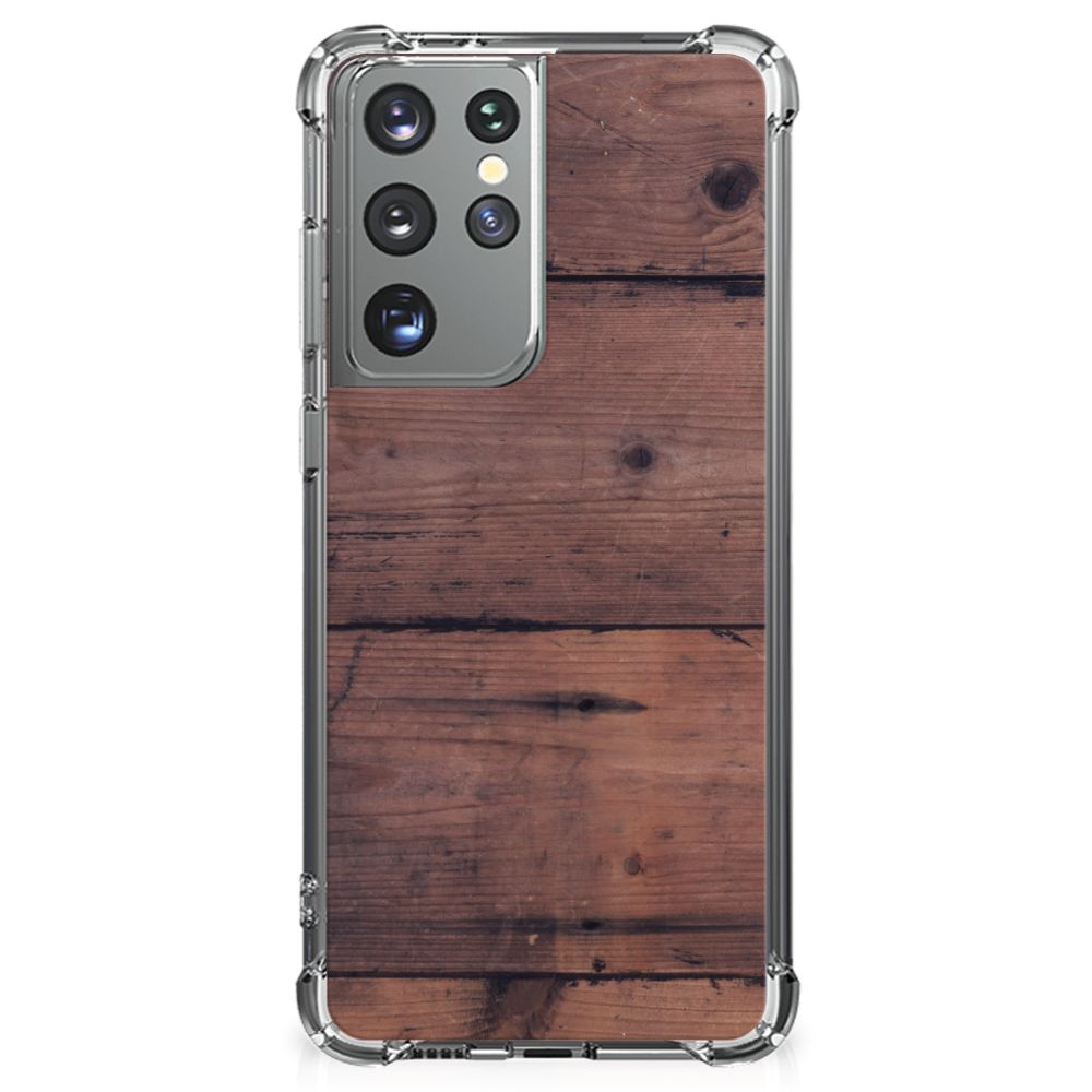 Samsung Galaxy S21 Ultra Stevig Telefoonhoesje Old Wood B2C Telecom