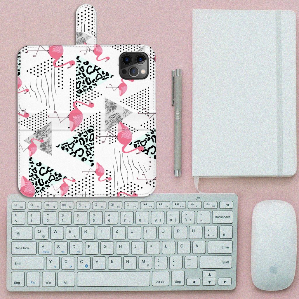 Apple iPhone 12 Pro Max Telefoonhoesje met Pasjes Flamingo Triangle