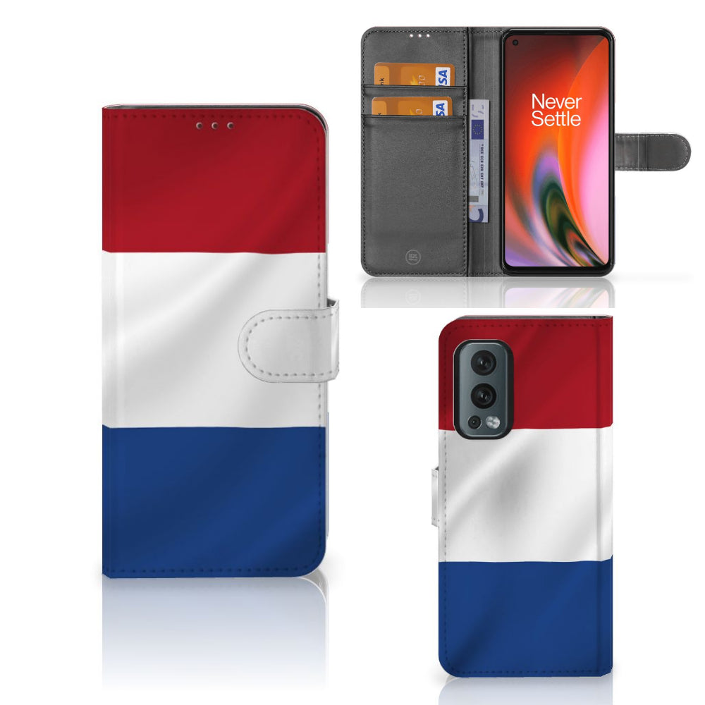 OnePlus Nord 2 5G Bookstyle Case Nederlandse Vlag met pasjes en artistiek vlagdesign.